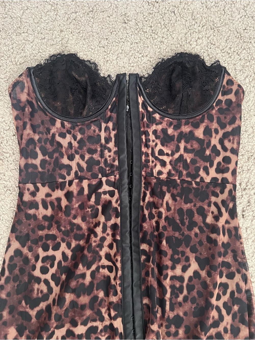 Dollskill Leopard Mini Corset Dress with Lace Detail - Picture 2 of 4